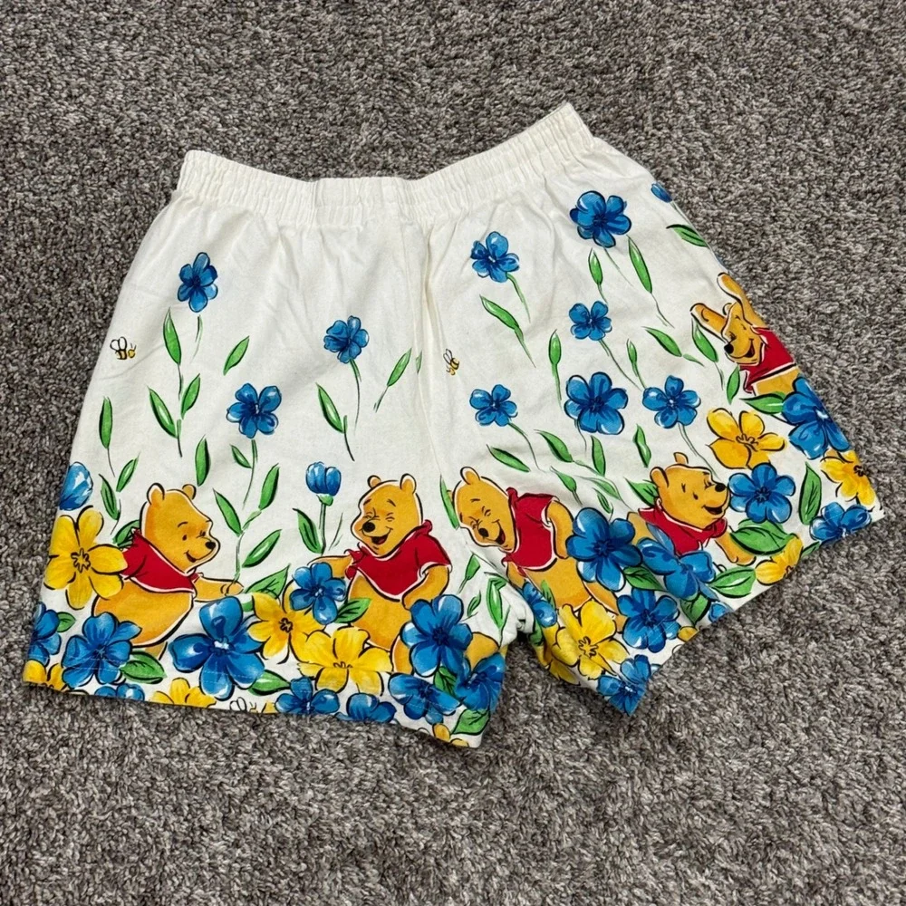 Vintage 90s Winnie the Pooh Shorts Lounge Floral Graphic Cotton‎ Disney Size M